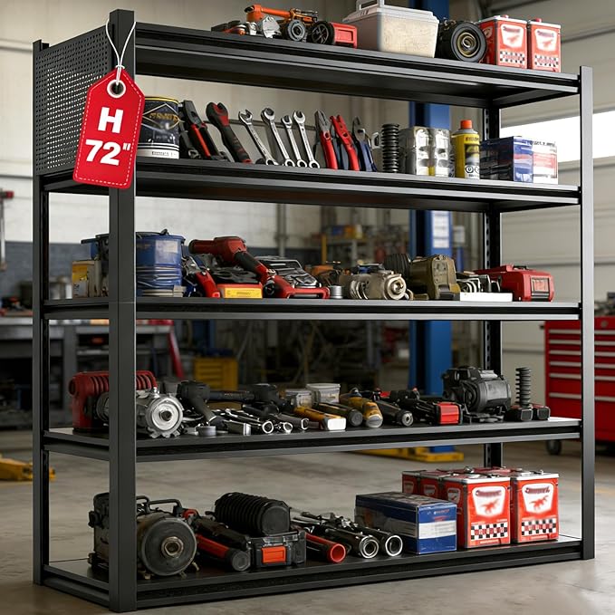 Metal Garage Shelving Unit, Heavy Duty Adjustable Industrial Storage Shelves by Unknown