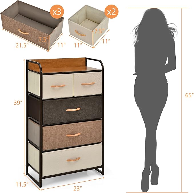 Giantex 5-Drawer Fabric Dresser - Image 3