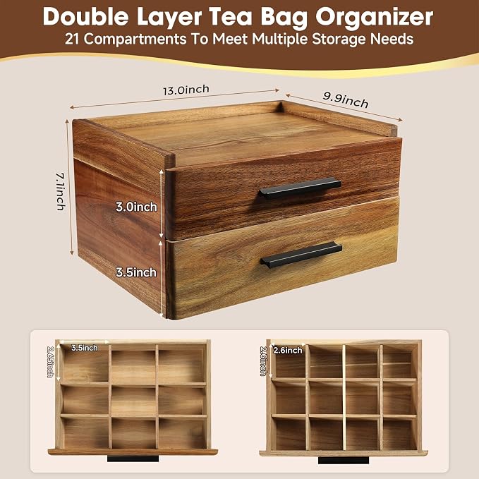Acacia Wood Tea Bag Organizer - Image 3