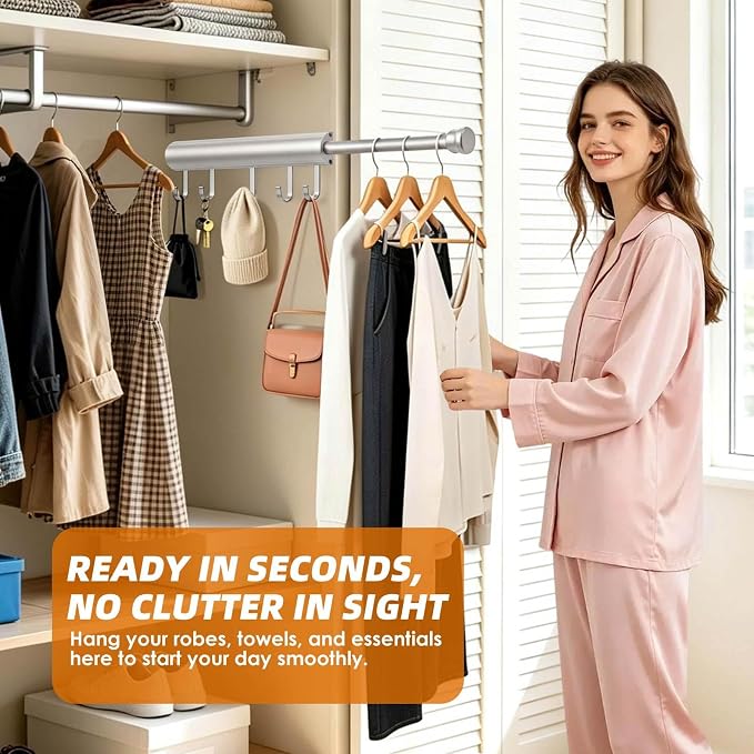 Valet Rod Closet Pull Out 12In Heavy Duty Wardrobe Organizer Silver 1 PCS | - Image 3