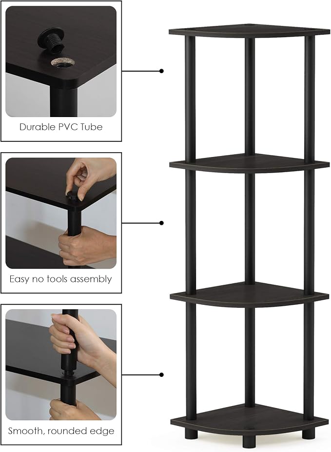 Furinno TURN-N-TUBE Corner Shelf, 4-Tier Corner Bookshelf, Display Storage - Image 6
