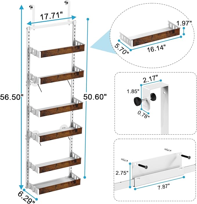 bukfen Over the Door Pantry Organizer, 6-Tier Adjustable Wooden Basket Kitchen - Image 2