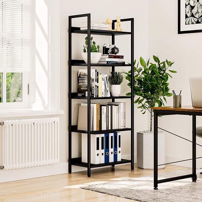 NUMENN Bookshelf, 5 Tier Freestanding Shelving Unit, Falling Prevention Baffle - Image 4