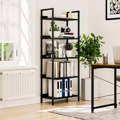 NUMENN Bookshelf, 5 Tier Freestanding Shelving Unit, Falling Prevention Baffle - Image 4