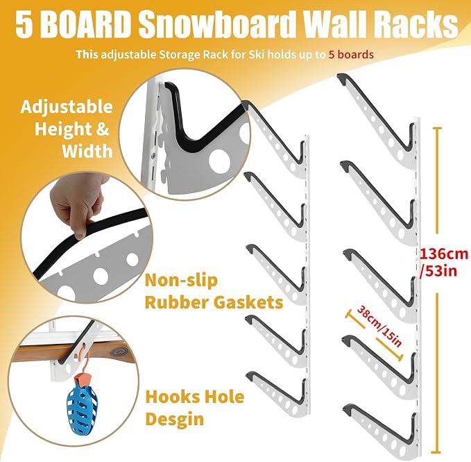 Snowboard Wall Racks, Adjustable Storage Rack - Image 2