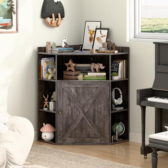 Corner Storage Cabinet, Farmhouse Corner Bookshelf - Image 4