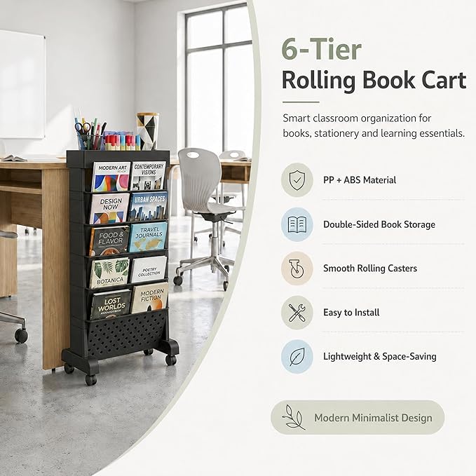6-Tier Rolling Bookshelf Magazine Rack - Image 4