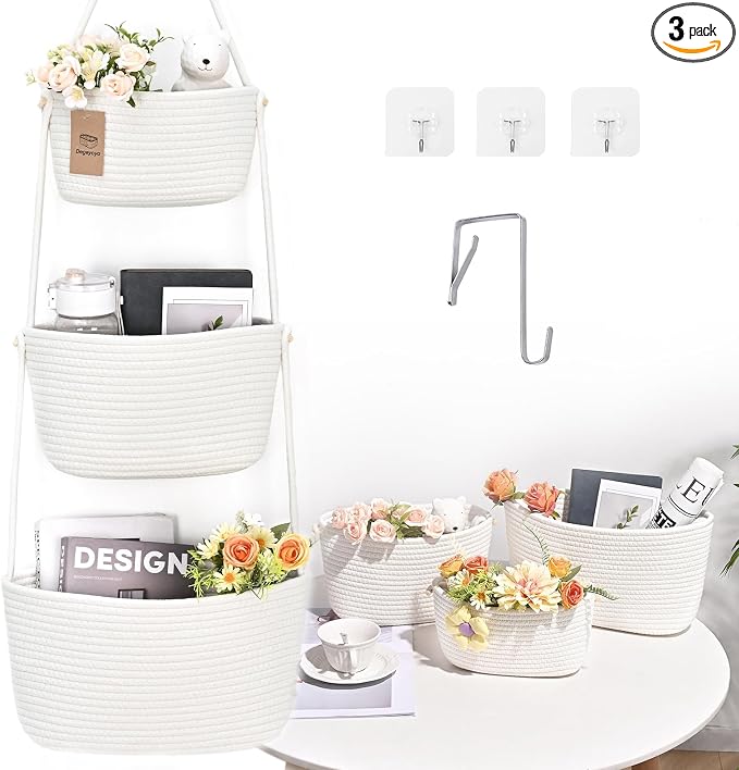 Hanging Basket, 3-Tier Woven Wall Basket by Degeyoyo