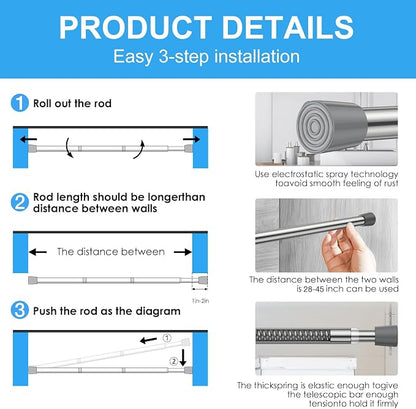 1 Pack Spring Tension Rod, Adjustable 28-45 Inch No Drill, Fits Windows Kitchen - Image 8