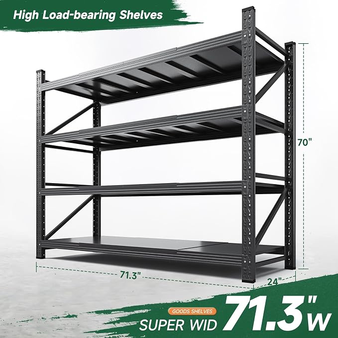 Letaya 71.3" W Metal Storage Shelves, 5000LBS Heavy Duty Garage Shelving Units - Image 2