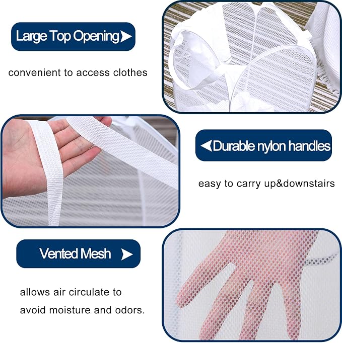 2 Pack Mesh Pop Up Laundry Baskets, Collapsible Laundry Hampers, Foldable - Image 3