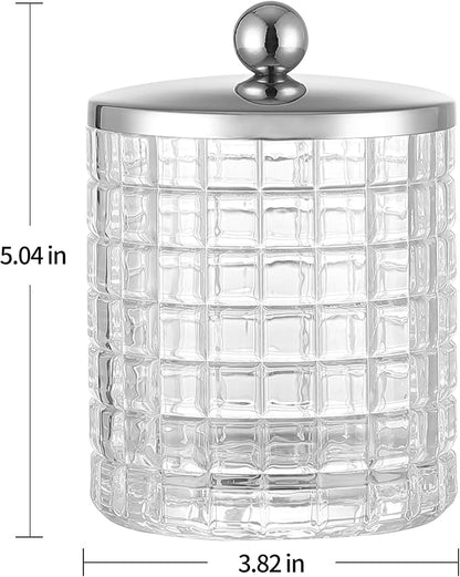 Glass Cotton Jar Holder Silver Lid, Elegant Bathroom Storage Canister - Image 2