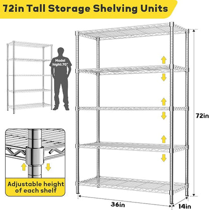 Storage Shelves, 5-Tier Adjustable Metal Industrial Utility Shelf Rack - Image 3
