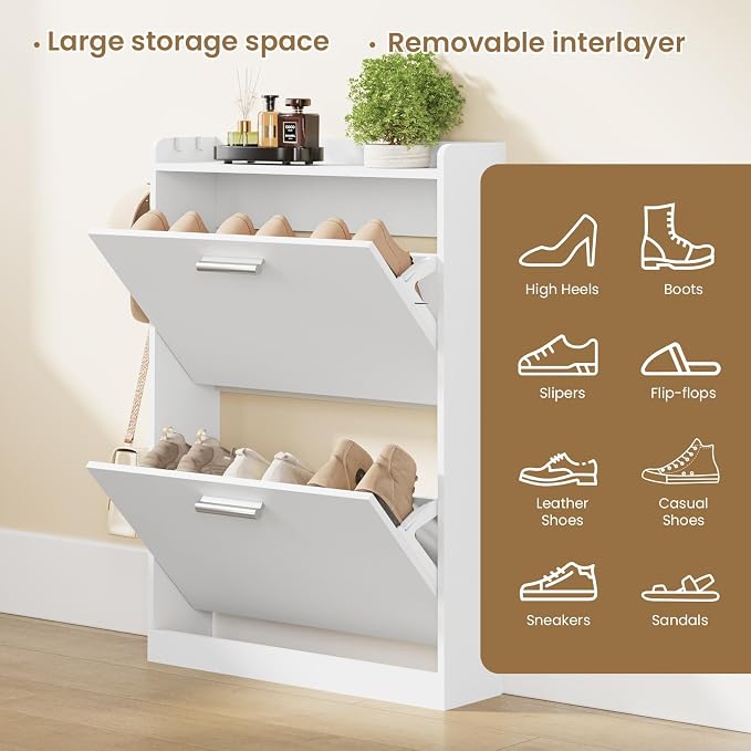 Shoe Cabinet Organizer with 2 Flip Drawers，Freestanding Shoe Rack - Image 4
