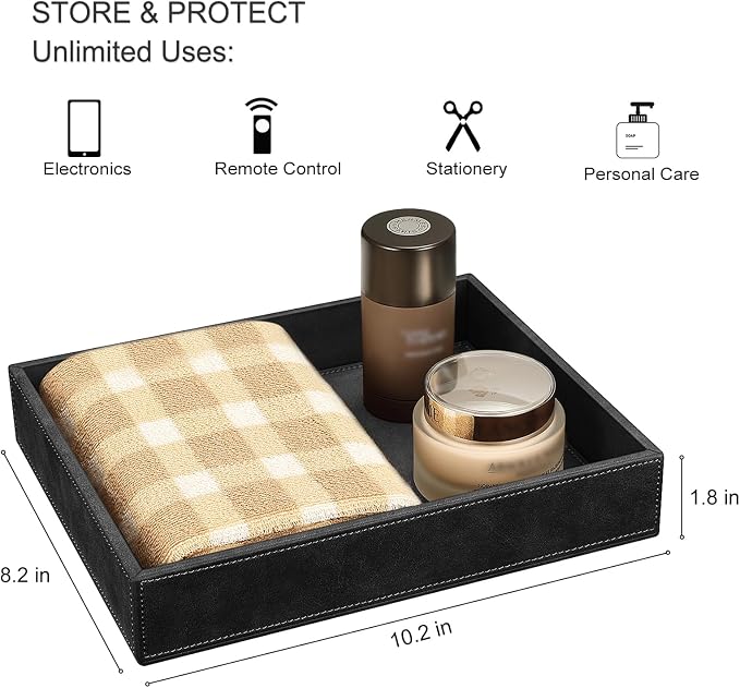 SITHON Valet Tray Desk Organizer, PU Leather Catchall Bedside Vanity Tray - Image 2