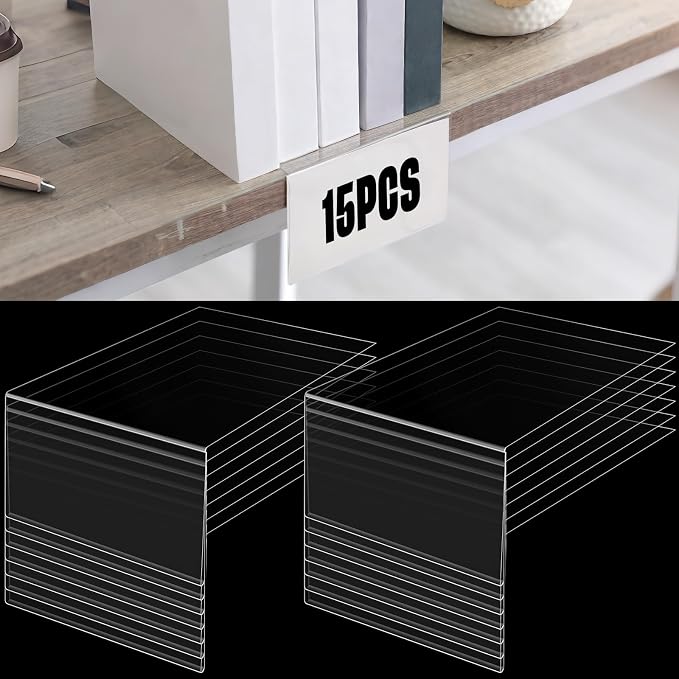 Containlol 15 Pieces Clear Shelf Label Holders Moveable Shelves Tags Moveable - Image 8