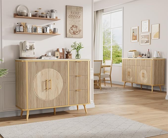 47.2" Buffet Storage Cabinet, Modern Fluted Coffee Bar Station - Image 9