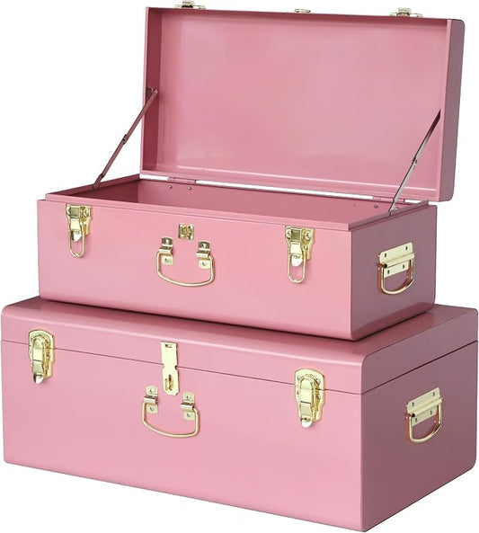 Vixdonos Decorative Large Metal Box Storage Trunk Chest Set of 2 College Dorm by Vixdonos