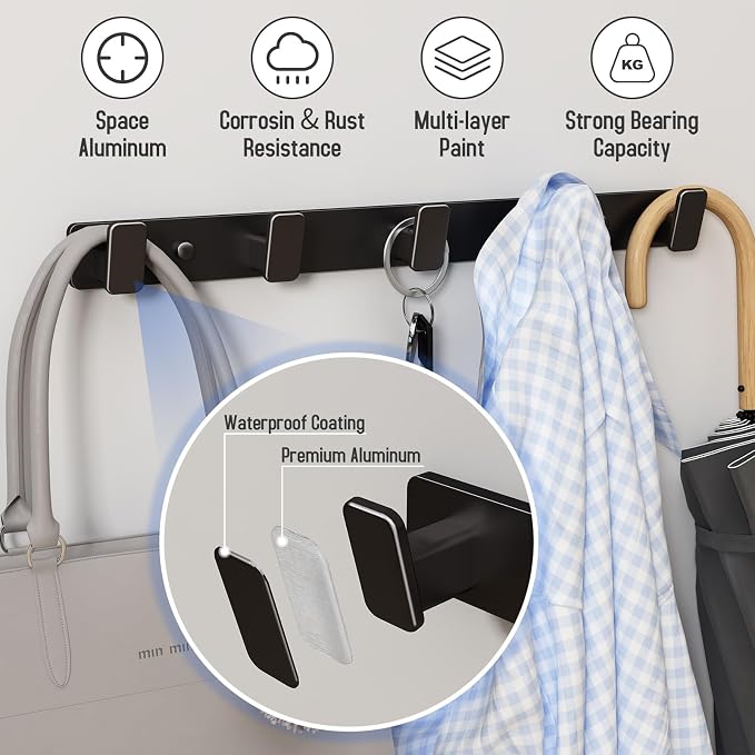 Black Coat Rack Wall Hooks for Hanging Heavy Duty Door Hooks - Image 3
