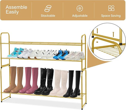 KEETDY 2-Tier Long Shoe Rack for Closet Metal Shoe Organizer for Entryway - Image 6