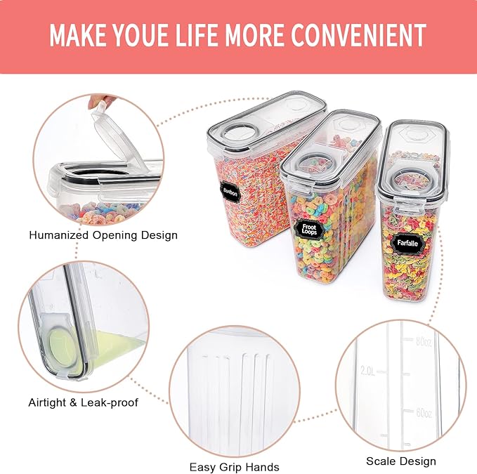 PRAKI Cereal Containers Storage Set, Cereal Dispensers - Image 3