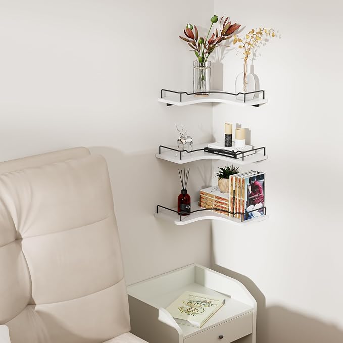 L-Shaped Corner Floating Shelves Set of 3, Rustic Wood Wall Mounted Storage - Image 12