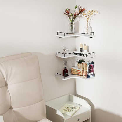 L-Shaped Corner Floating Shelves Set of 3, Rustic Wood Wall Mounted Storage - Image 12