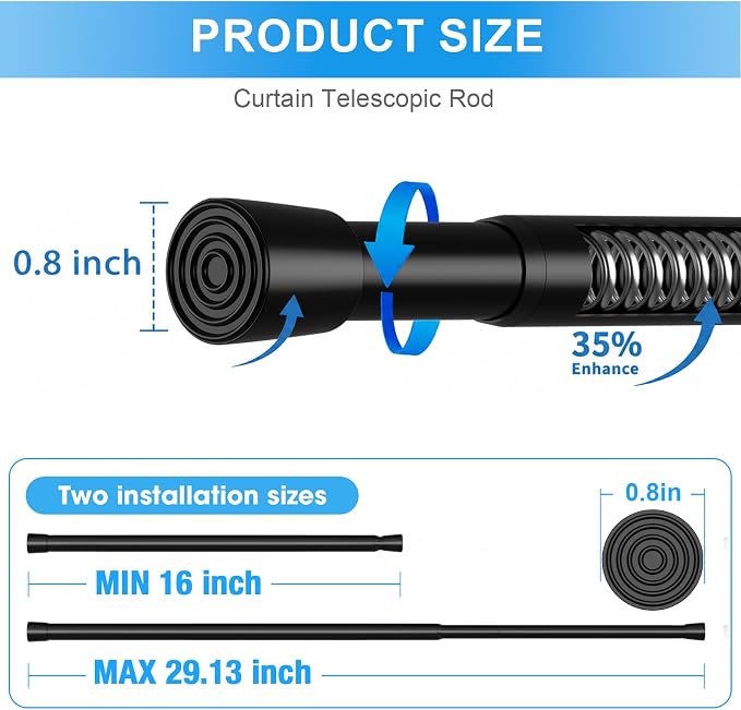 1 Pack Spring Loaded Tension Rod 17-29" Adjustable Curtain Rods No Drill - Image 2