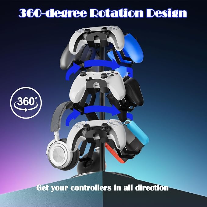 Controller Holder Stand 3 Tiers, Rotatable Gaming Headset Stand Compatible - Image 4