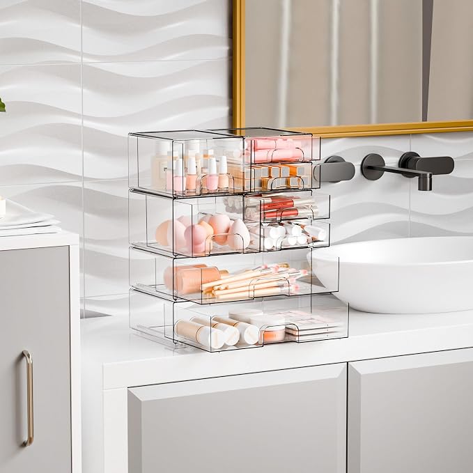 Yieach 8 Pack Clear Stackable Storage Drawers, Acrylic Drawer Organizer - Image 9