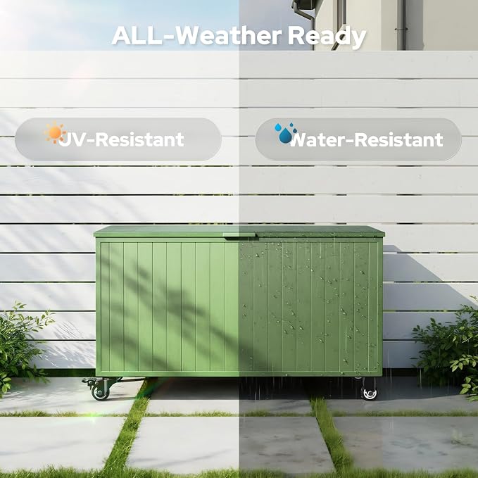Outdoor Storage Box with Wheels 150 Gallon, Metal Deck Boxes Outdoor Waterproof - Image 6