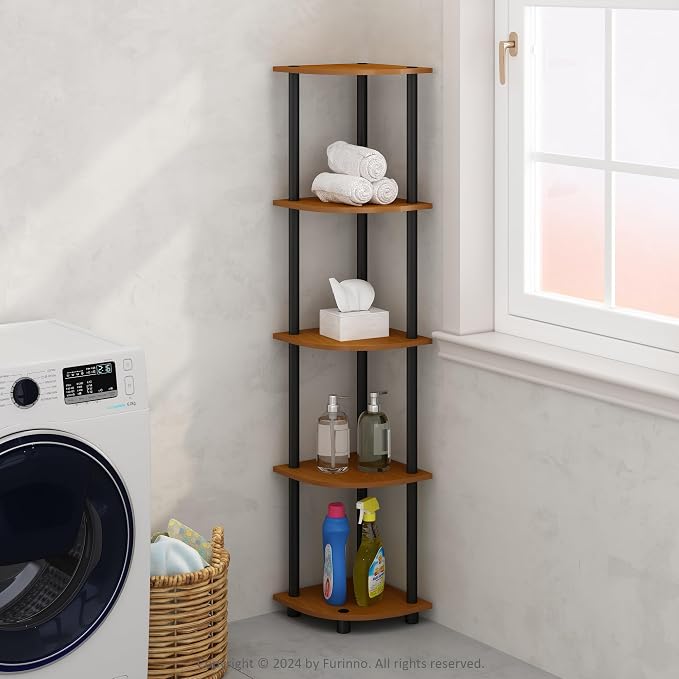 Furinno Turn-N-Tube Storage Shelves, 5-Tier Book Shelf, Corner Shelf, Toolless by Furinno-FitsYourSpaceFitsYourBudget
