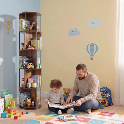 VIWODS Rotating Bookshelf, 5 Tier Spinning Bookshelf Tower, Revolving 360° - Image 7