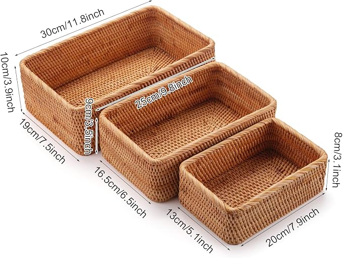 Natural Rattan Fruit Storage Baskets Rectangular Woven Wicker Box - Image 6