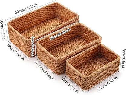 Natural Rattan Fruit Storage Baskets Rectangular Woven Wicker Box - Image 6