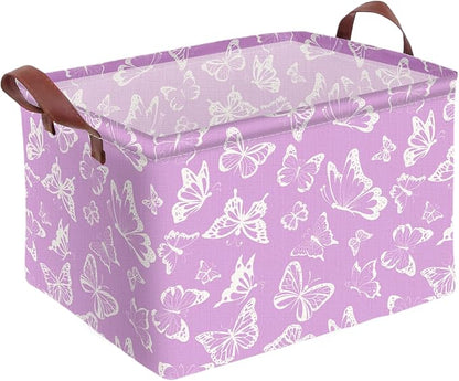Purple Butterfly Storage Basket Waterproof Canvas Toy Storage Bin Decorative by AmazerPad