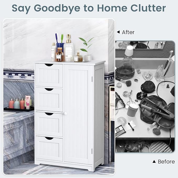 COSTWAY Bathroom Storage Cabinet, Wooden Storage Cupboard Organizer - Image 3