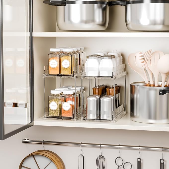 4 Set Bathroom Organizers and Storage, 2 Tier Clear Under Sink Organizer and - Image 8