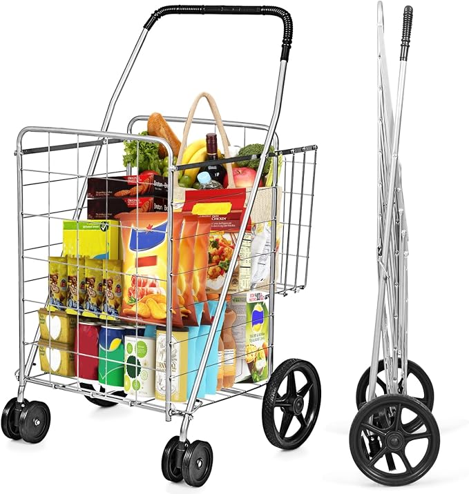 COSTWAY Folding Shopping Cart, Metal Grocery Cart by COSTWAY