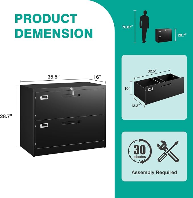 SISESOL 2 Drawer Lateral File Cabinet - Image 3