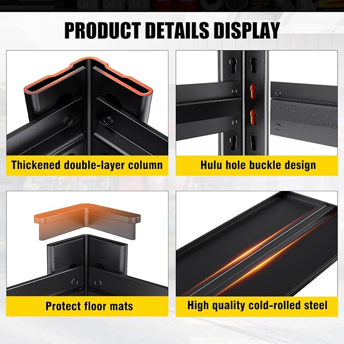 Set of 6 Heavy Duty Garage Shelving Unit, 71.2" H x 35.4" W x 16" D, 5-Tier - Image 8