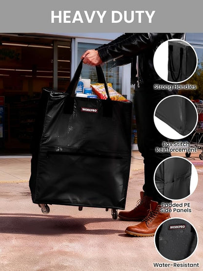 WORKPRO Medium Reusable Grocery Bag on Wheels, Heavy Duty Rolling Shopping Tote - Image 4