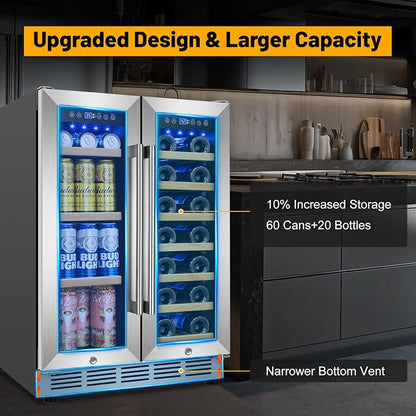 Wine and Beverage Refrigerator, 24 Inch Beverage Cooler Dual Zone - Image 3