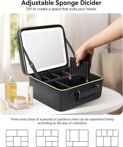 JUSRON Travel Makeup Bag With LED Mirror, Train Case with Light up Mirror - Image 5
