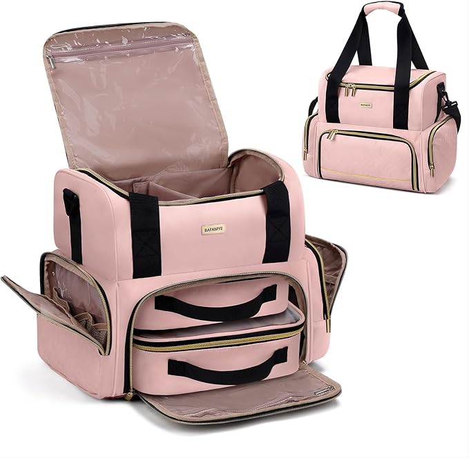 Large Makeup Cosmetic Bag with 2 Removable Case, Double Layer Travel Makeup by BAFAMYE