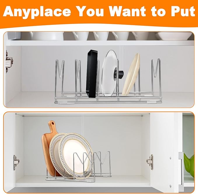 3 Pack Pot Lid Organizer for Cabinet, Stainless Steel Pot Lid Holder - Image 6