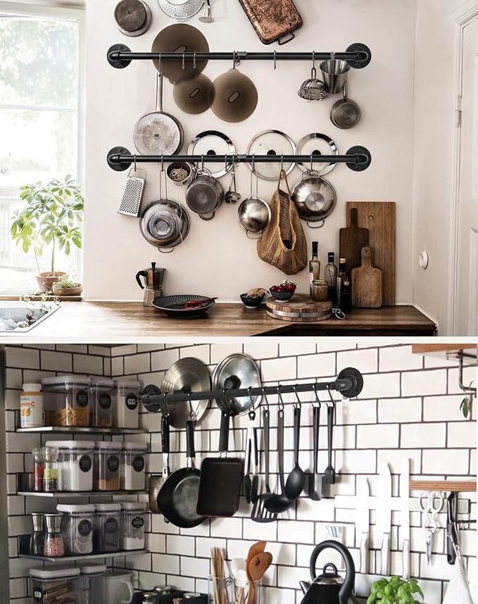 Industrial Pipe Pot Pan Rack 21", Wall mount Pot hangers Pan Hanging Rail Lid - Image 7