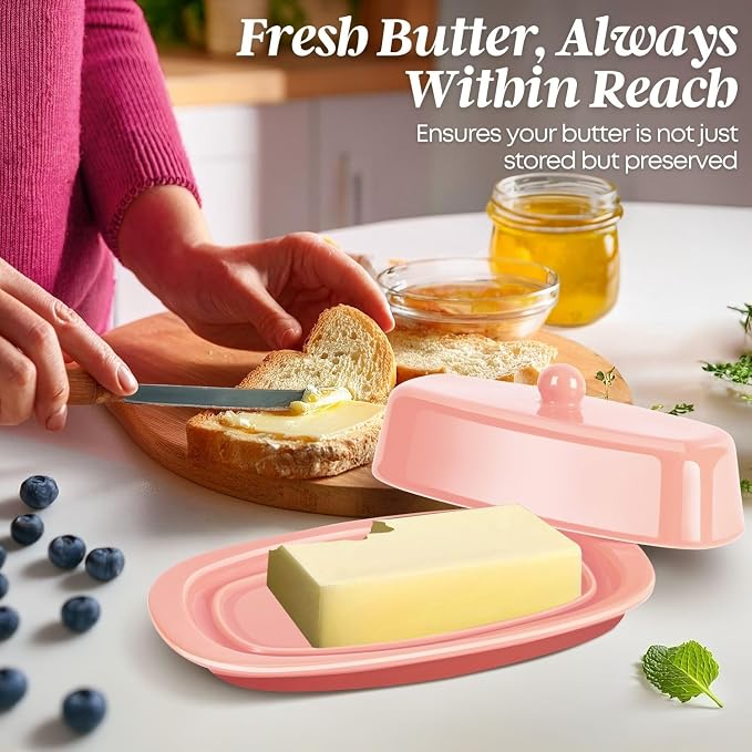 Flexzion Ceramic Pink European Butter Dish - Image 2