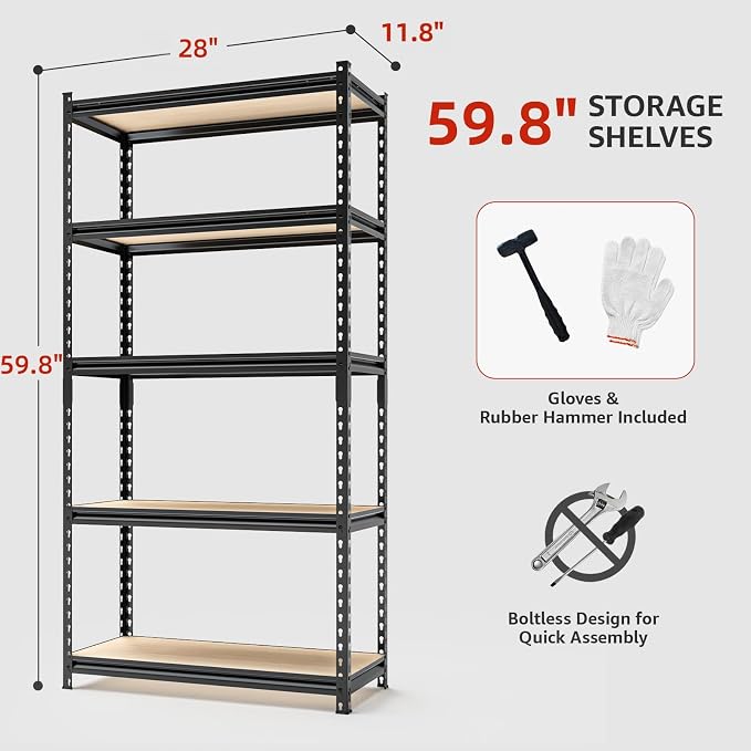 Storage Shelves Garage Shelving Heavy Duty 5 Tier Metal Shelving Units - Image 3
