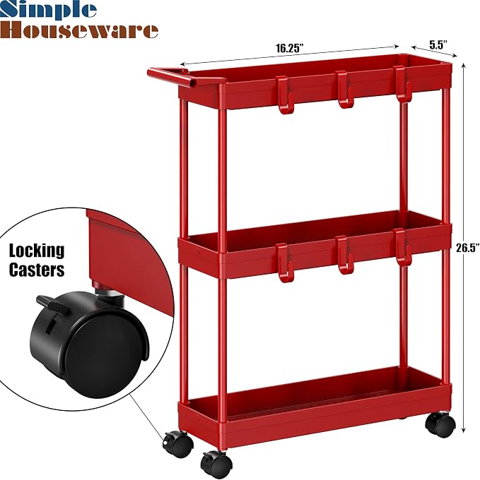 Simple Houseware 3-Tier Slim/Narrow Storage Cart - Image 3